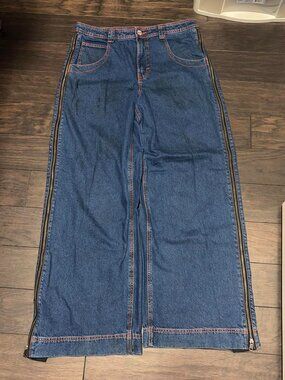 Baggy Blue Denim Jeans with Alien Embroidery,